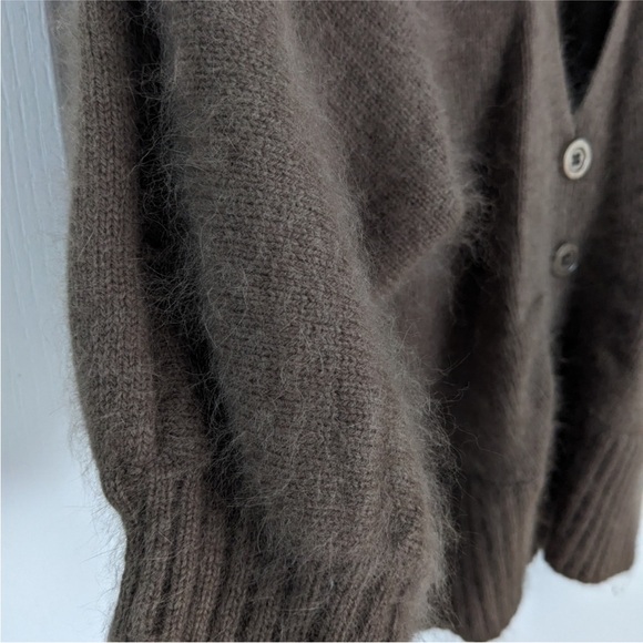 Vintage Cyc V-neck puff sleeve angora blend chocolate brown sweater - Picture 5 of 5